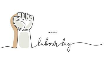 Labour day one line. Hand continuous drawn celebration with arm fist. vector