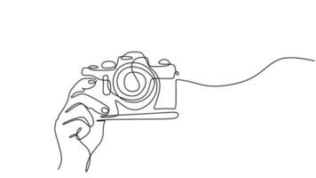 Old camera one line drawing. Vector editable stroke, hand drawn continuous sketch minimalist and simple desgin.