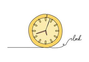 Wall clock School education object, one line drawing continuous design vector