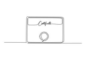 Certificate - School education object, one line drawing vector