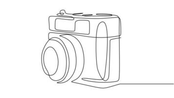 Old camera one line drawing. Vector editable stroke, hand drawn continuous sketch minimalist and simple desgin.