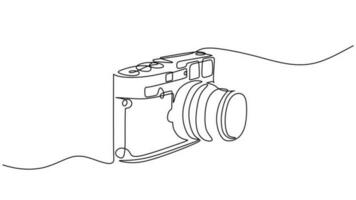 Old camera one line drawing. Vector editable stroke, hand drawn continuous sketch minimalist and simple desgin.