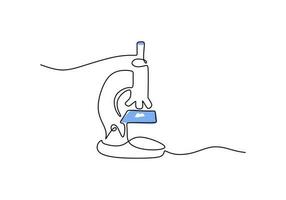 Microscope School education object, one line drawing continuous design vector