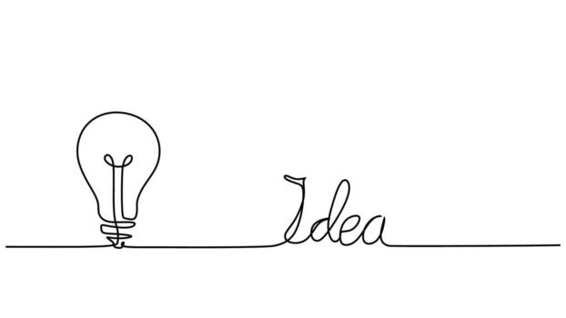 Light bulb continuous one line creative solution with idea text vector