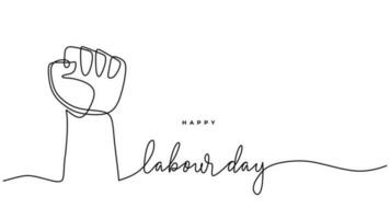 Labour day one line. Hand continuous drawn celebration with arm fist. vector