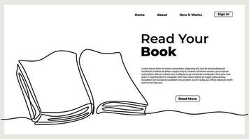 Continuous line drawing open book with flying pages. vector