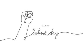 Labour day one line drawing celebration with arm fist. vector