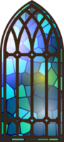 Gothic stained glass window. Church medieval arch. Catholic cathedral mosaic frame. Old architecture design png