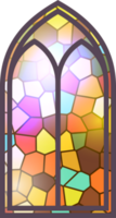 Gothic stained glass window. Church medieval arch. Catholic cathedral mosaic frame. Old architecture design png