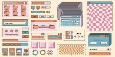 Set of sticker elements in 2000s trendy style. interface. Retro gaming interface, modern framework for PC. Nostalgic style. Vector illustration.