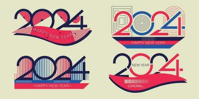 Happy New Year 2024 template design with colorful lines. Vector illustration for cover, calendar, design, social networks, graphics. Numbers 2024 with shapes and geometric shapes.