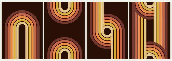 Abstract modern geometric minimalistic posters with simple shapes in 70s retro style. vector