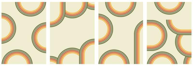 Groovy rainbow backgrounds, posters in the style of waves, swirls, swirling pattern, maze. Fashionable retro-psychedelic style of hippie aesthetics of the 70s.