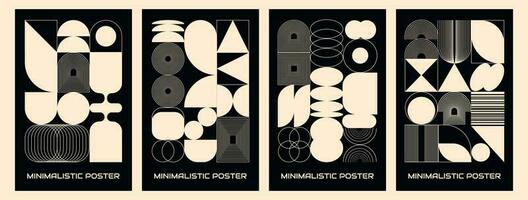 Futuristic retro vector minimalistic poster with abstract shapes, geometric shapes circle, square, lines, grid,. Modern vector design