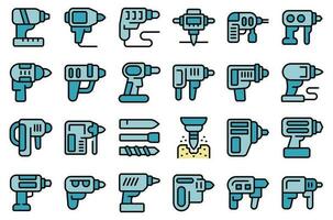 Electric hammer drill icons set vector flat