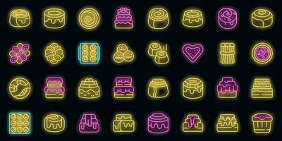 Cinnamon roll bun icons set vector neon