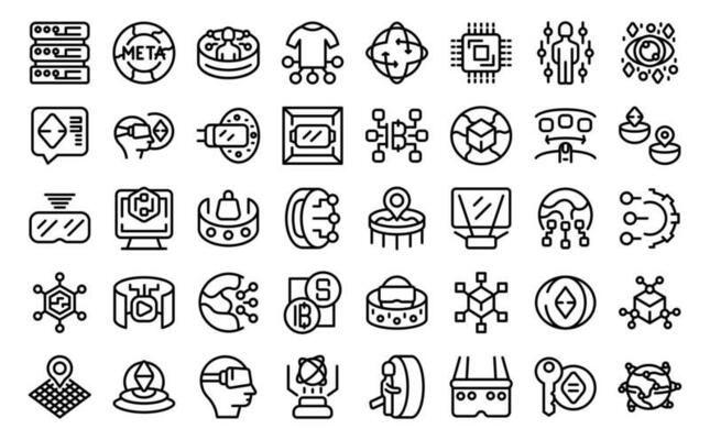 Metaverse icons set outline vector. Future people