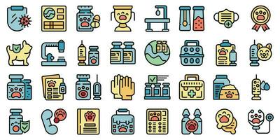 Pet vaccination icons set vector flat