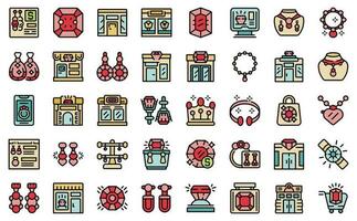 Jewelry store icons set vector flat