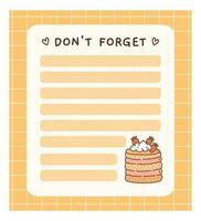 Cute to do list template with a strawberry cake. Kawaii design of daily planner, schedule or checklist. Perfect for planning, memo, notes and self-organization. Vector hand-drawn illustration.