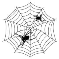 Scary black spider web isolated on white. Spooky halloween decoration. vector