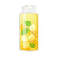 Summer refreshing drink  in a glass jug with ice cube, lemon and mint. Lemonade vector illustration Isolated on white background.