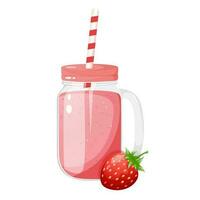 Strawberry smoothie in a glass jar with cap. vector