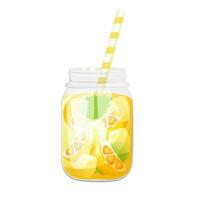 Lemonade in a glass bottle isolated on white background. Refreshment summer drink with lemon and mint. vector