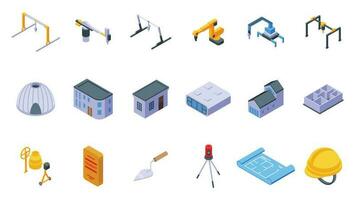 3D printing in construction icons set isometric vector. Lab print vector