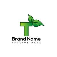 Eco Logo On Letter T Template. Eco On T Letter, Initial Eco, Leaf, Nature, Green Sign Concept vector