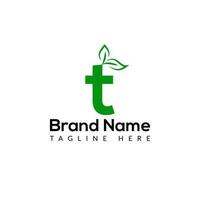 Eco Logo On Letter T Template. Eco On T Letter, Initial Eco, Leaf, Nature, Green Sign Concept vector