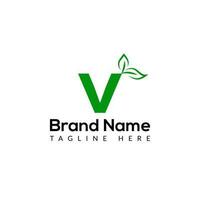 Eco Logo On Letter V Template. Eco On V Letter, Initial Eco, Leaf, Nature Sign Concept vector