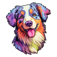 Colorful Australian Shepherd Dog, Australian Shepherd Portrait, Dog Sticker Clip art, Dog Lover design, . png