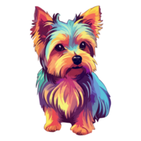 kleurrijk yorkshire terriër hond, yorkshire terriër portret, hond sticker klem kunst, hond minnaar ontwerp, ai gegenereerd. png