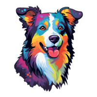 colorida fronteira collie cachorro, fronteira collie retrato, cachorro adesivo grampo arte, cachorro amante projeto, ai gerado. png