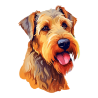 colorato airedale terrier cane, airedale terrier ritratto, cane etichetta clipart, cane amante disegno, ai generato. png