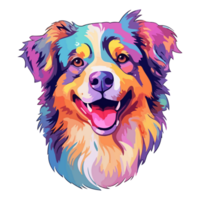 Colorful Australian Shepherd Dog, Australian Shepherd Portrait, Dog Sticker Clip art, Dog Lover design, . png