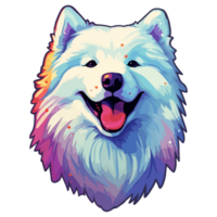 färgrik samojed hund, samojed porträtt, hund klistermärke klämma konst, hund älskare design, ai genererad. png