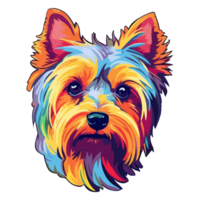 färgrik yorkshire terrier hund, yorkshire terrier porträtt, hund klistermärke klämma konst, hund älskare design, ai genererad. png