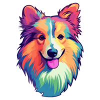 färgrik shetland sheepdog hund, shetland sheepdog porträtt, hund klistermärke klämma konst, hund älskare design, ai genererad. png