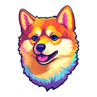 färgrik shiba inu hund, shiba inu porträtt, hund klistermärke klämma konst, hund älskare design, ai genererad. png