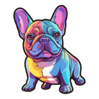färgrik franska bulldogg hund, franska bulldogg porträtt, hund klistermärke klämma konst, hund älskare design, ai genererad. png