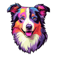 colorida fronteira collie cachorro, fronteira collie retrato, cachorro adesivo grampo arte, cachorro amante projeto, ai gerado. png