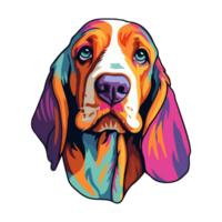 bunt Basset hetzen Hund, Basset hetzen Porträt, Hund Aufkleber Clip Kunst, Hund Liebhaber Design, ai generiert. png