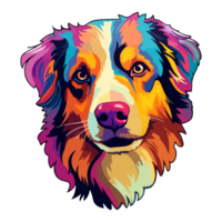 Colorful Australian Shepherd Dog, Australian Shepherd Portrait, Dog Sticker Clip art, Dog Lover design, . png