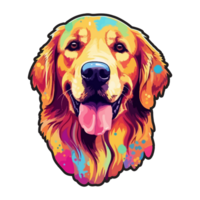 colorida dourado retriever cachorro, dourado retriever retrato, cachorro adesivo grampo arte, cachorro amante projeto, ai gerado. png