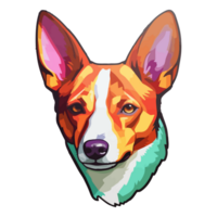 färgrik basenji hund, basenji porträtt, hund klistermärke klämma konst, hund älskare design, ai genererad. png