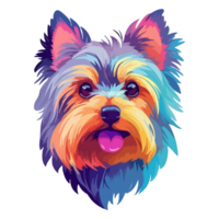 färgrik yorkshire terrier hund, yorkshire terrier porträtt, hund klistermärke klämma konst, hund älskare design, ai genererad. png