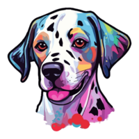 färgrik dalmatian hund, dalmatian porträtt, hund klistermärke klämma konst, hund älskare design, ai genererad. png