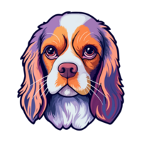 färgrik stolt kung charles spaniel hund, stolt kung charles spaniel porträtt, hund klistermärke klämma konst, hund älskare design, ai genererad. png